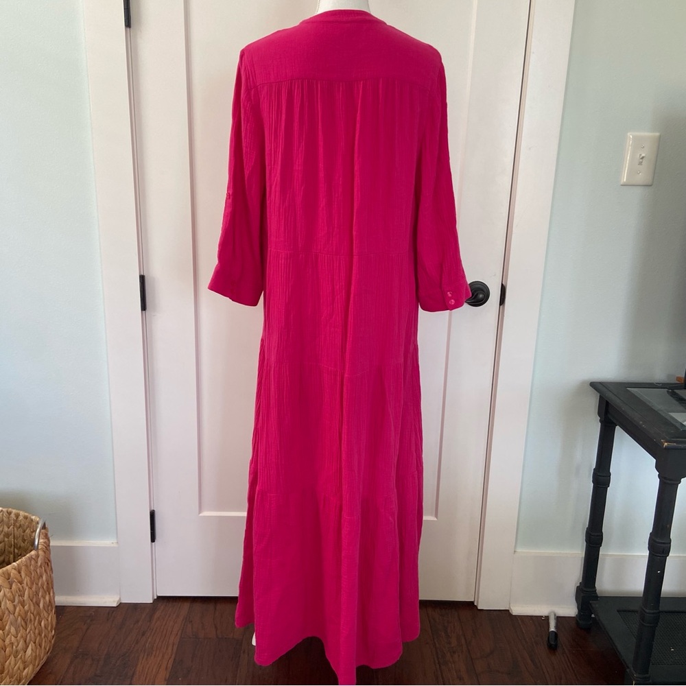 Chico’s Tiered Maxi Dress Gauze Pink Resort Lagenlook Cotton Cottagecore 1 Med - Picture 5 of 6